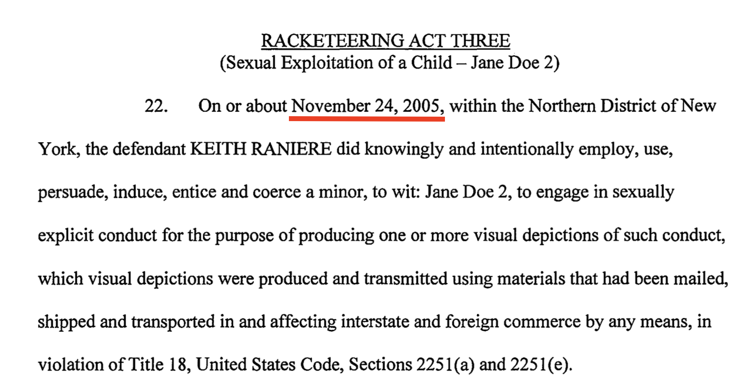 Indictment — second charged act of child exploitation, November 24, 2005