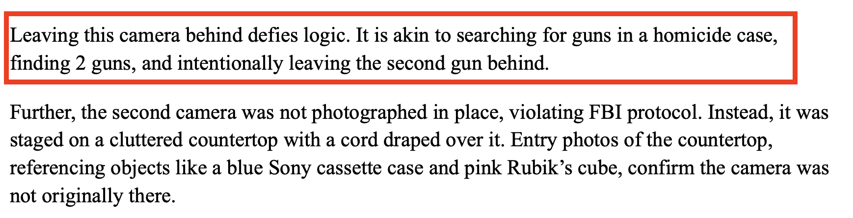 DeNardo expert report excerpt — 'the only plausible explanation for these actions is that this camera was planted'
