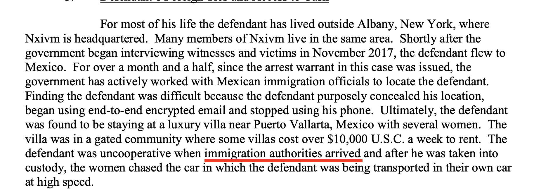 Excerpt from EDNY March 26, 2018 detention letter framing the arrest as a Mexican immigration matter